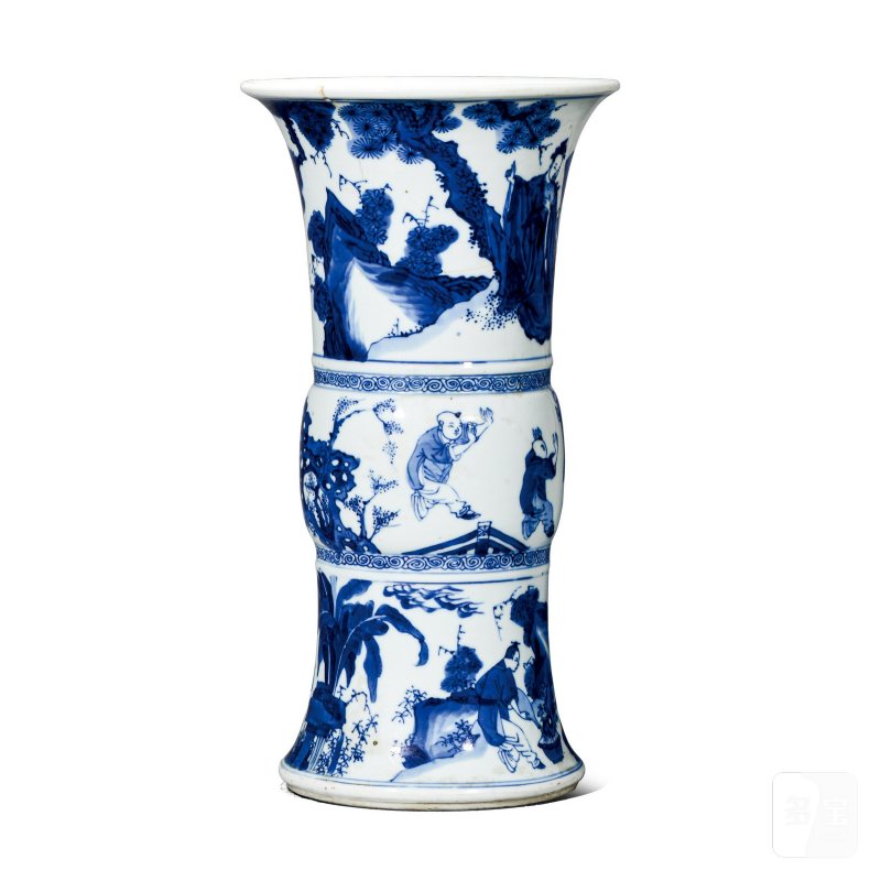 清康熙 青花神仙人物故事花觚 - 图1